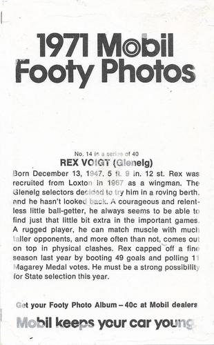 1971 Mobil Footy Photos SANFL #14 Rex Voigt Back